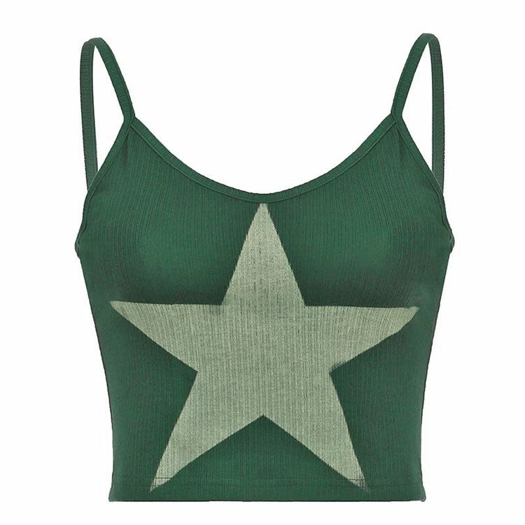 Green Star Ribbed Tank Top