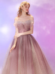 Obrem Pink Tulle Prom Dresses, Lovely Princess Prom Dresses, 2021 Prom Dresses, Newest Long Prom Dresses