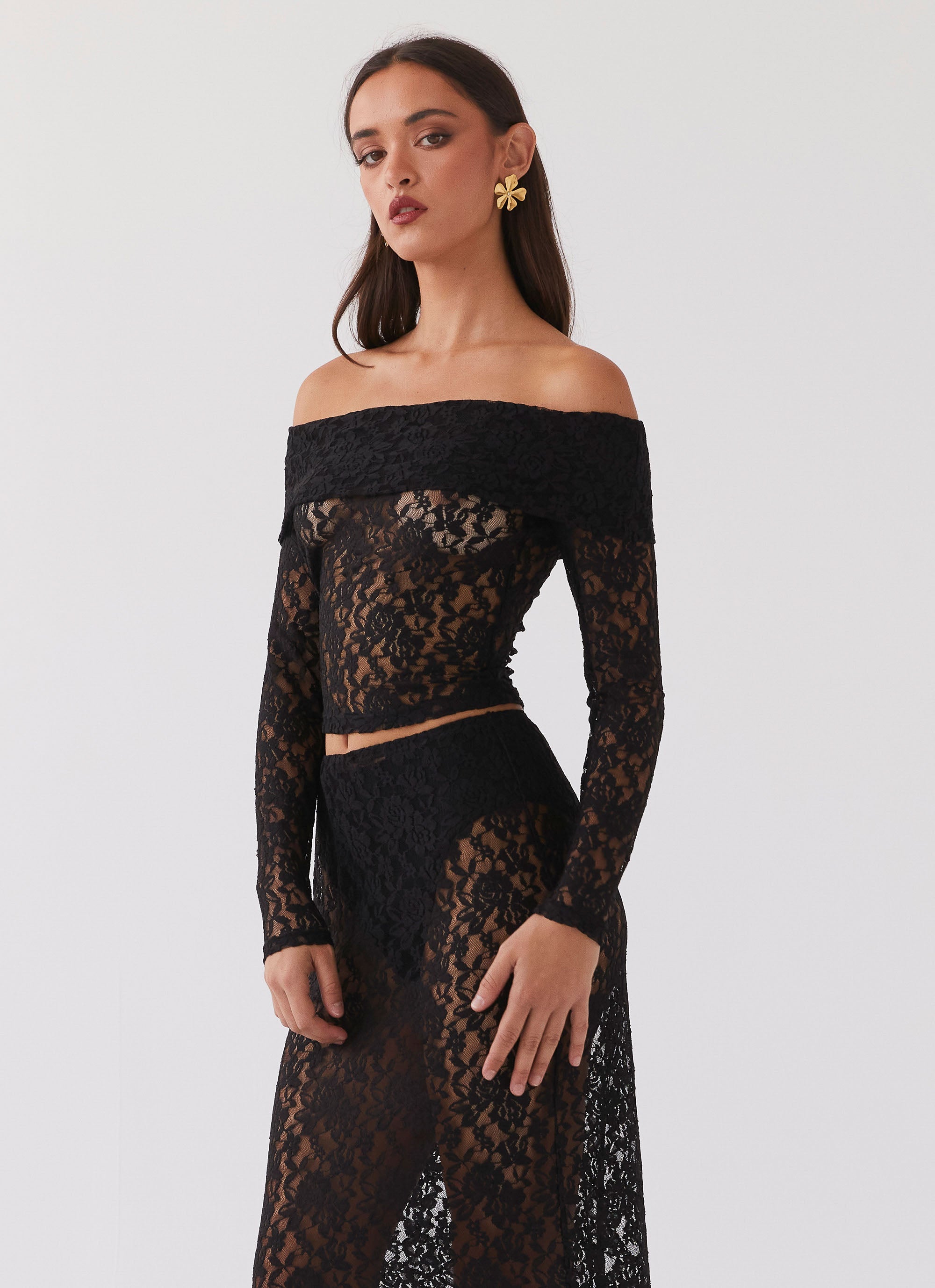 Zephyra Lace Long Sleeve Top - Black