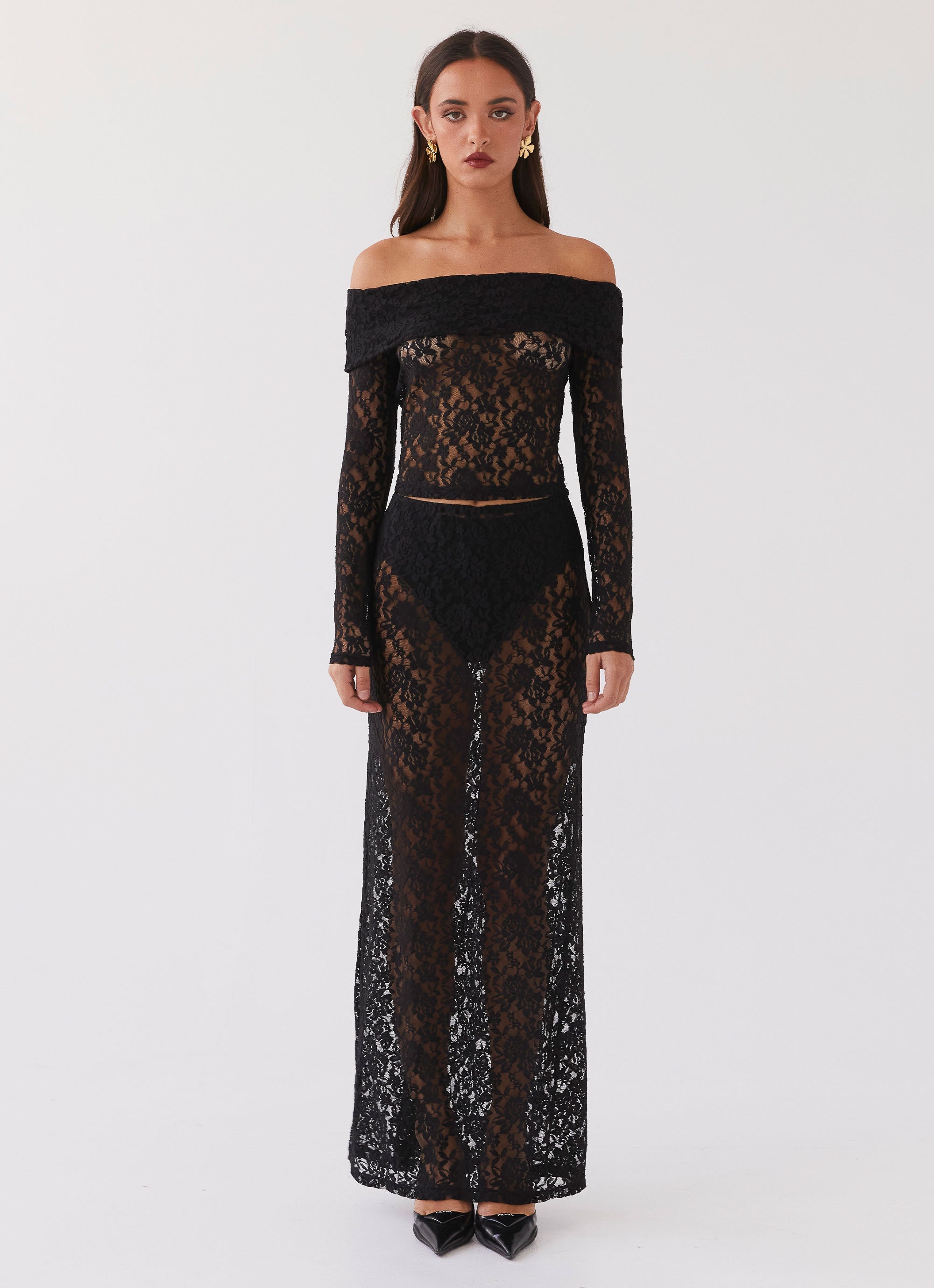 Zephyra Lace Maxi Skirt - Black