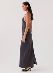 On Call Tailored Maxi Skirt - Charcoal