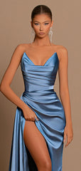 Soft Satin Chic Long Prom Dresses, Sexy High Slit Prom Dresses, Newest 2024 Prom Dresses