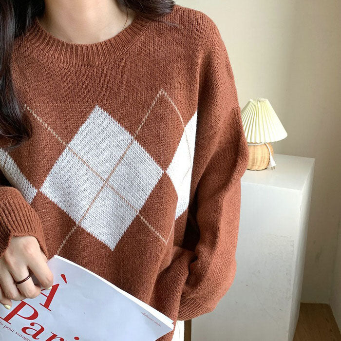 Too Well Brown Argyle Sweater