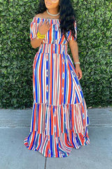 Off Shoulder Striped Maxi Dress