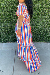 Off Shoulder Striped Maxi Dress