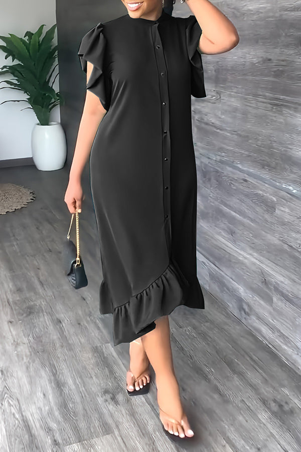 Ruffle Solid Color Casual Maxi Dress