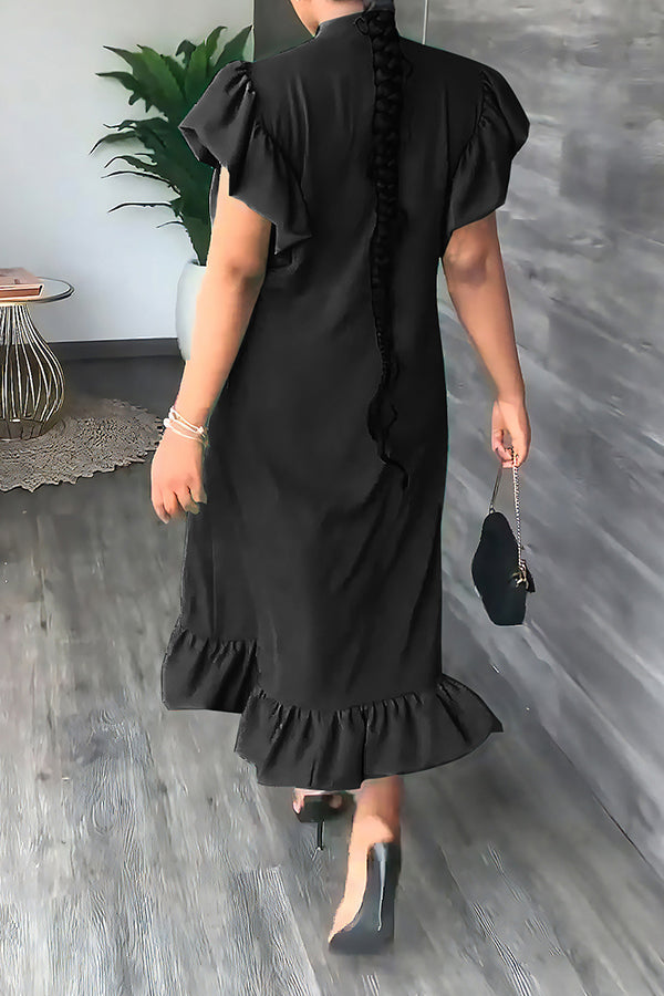 Ruffle Solid Color Casual Maxi Dress