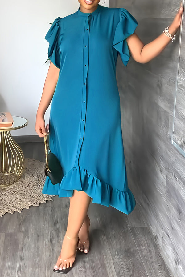 Ruffle Solid Color Casual Maxi Dress