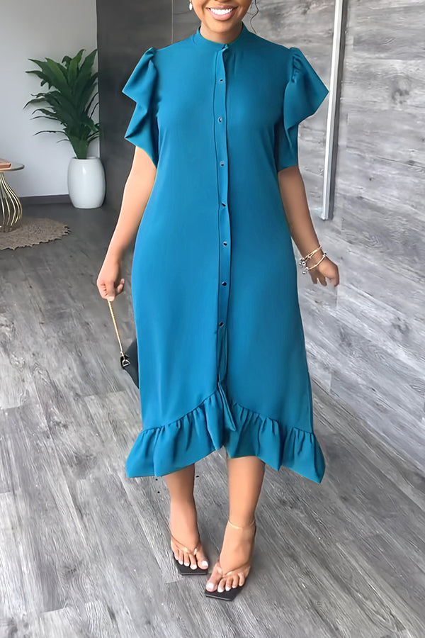 Ruffle Solid Color Casual Maxi Dress