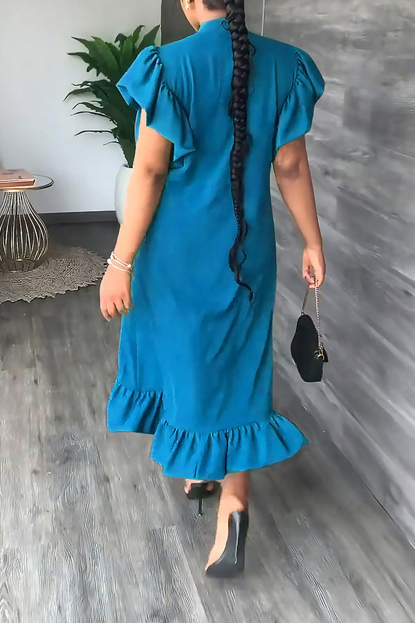 Ruffle Solid Color Casual Maxi Dress