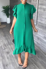 Ruffle Solid Color Casual Maxi Dress