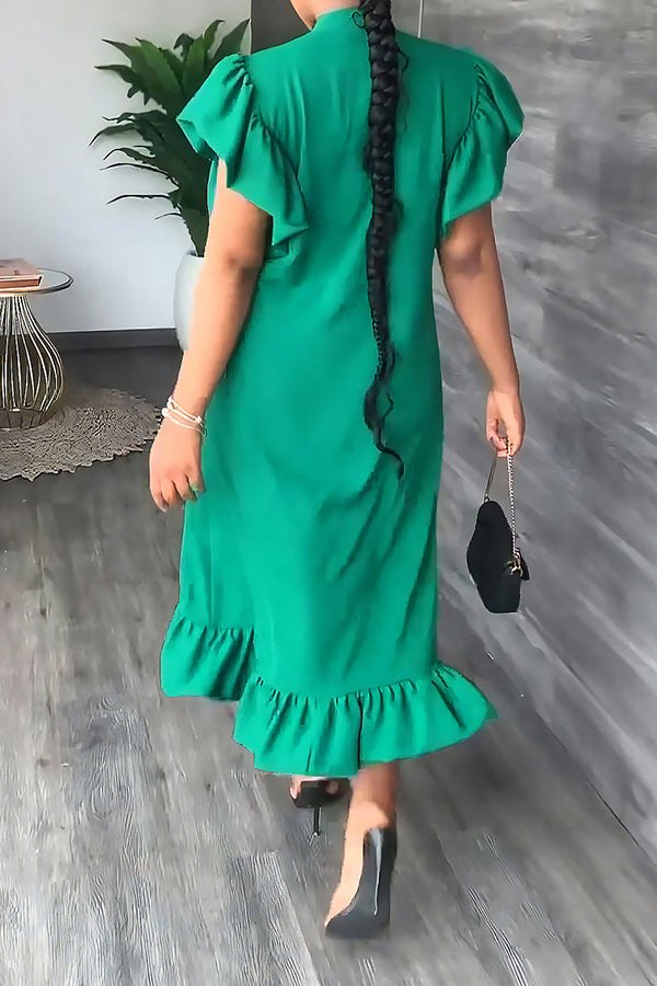 Ruffle Solid Color Casual Maxi Dress