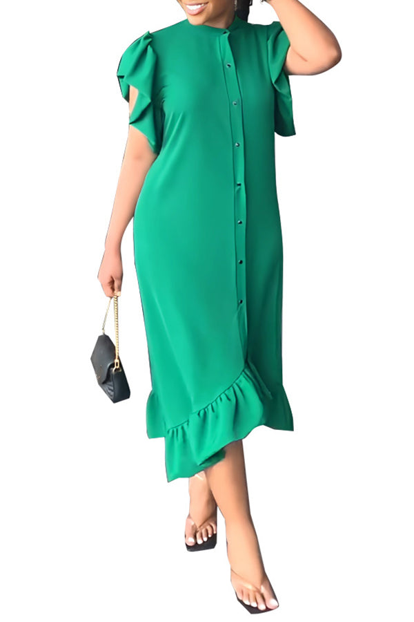 Ruffle Solid Color Casual Maxi Dress