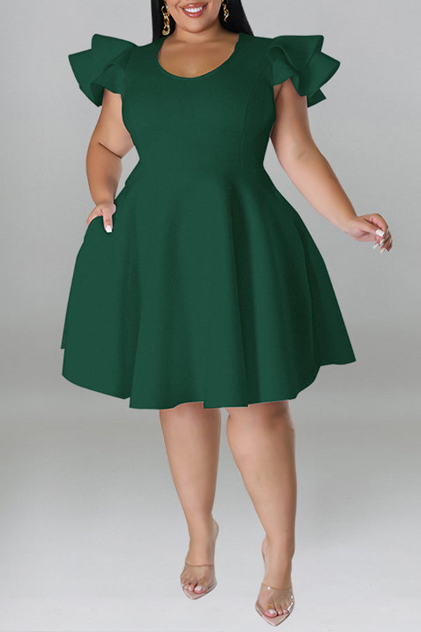 Ruffle Sleeve A-line Plus Size Dress