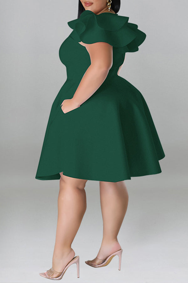 Ruffle Sleeve A-line Plus Size Dress