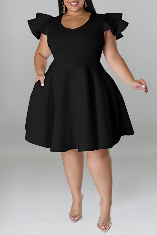 Ruffle Sleeve A-line Plus Size Dress