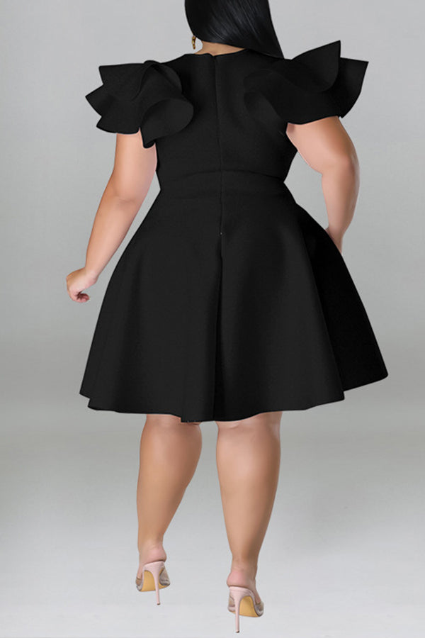 Ruffle Sleeve A-line Plus Size Dress