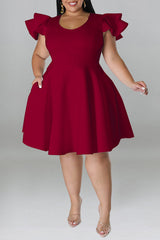 Ruffle Sleeve A-line Plus Size Dress