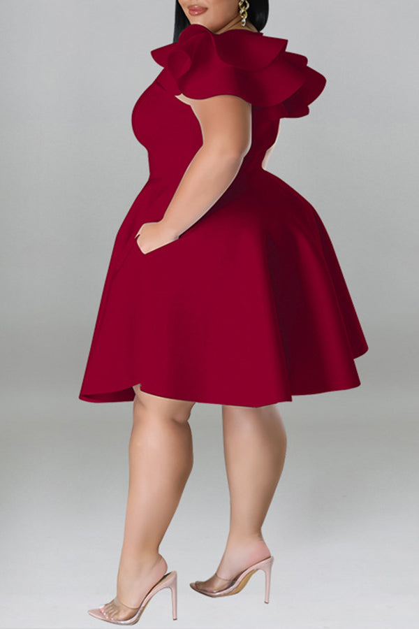 Ruffle Sleeve A-line Plus Size Dress