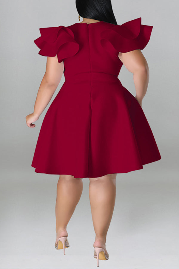 Ruffle Sleeve A-line Plus Size Dress