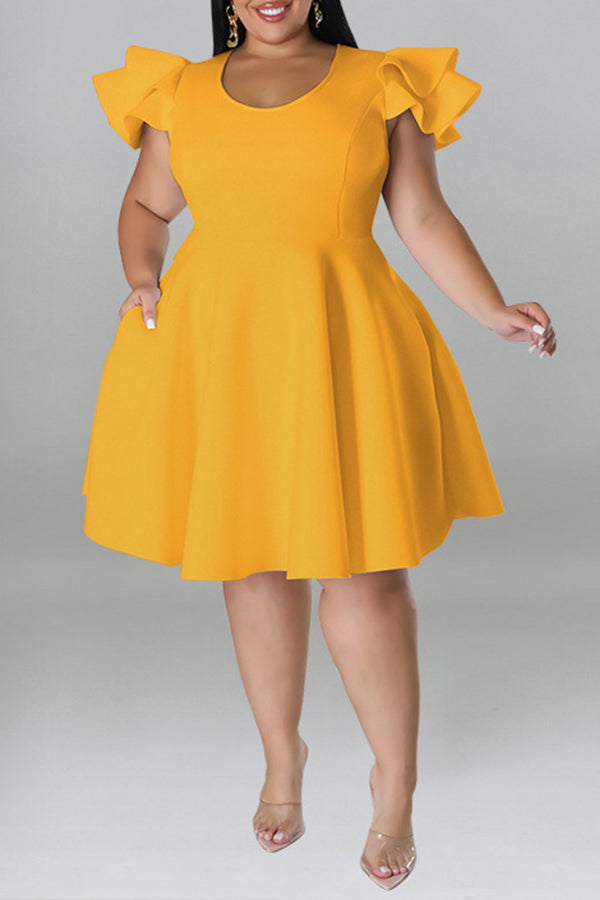 Ruffle Sleeve A-line Plus Size Dress