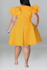 Ruffle Sleeve A-line Plus Size Dress