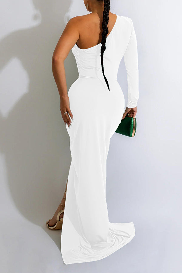 One Sleeve Ruched Evening Dress