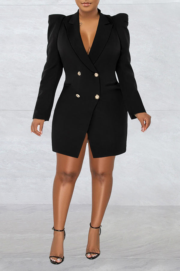 Puff Sleeve V-neck Blazer Dress