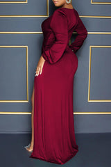 Surplice Neck Split Thigh Maxi Dress