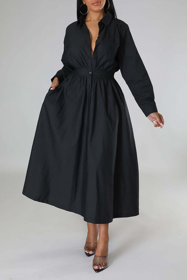 Stylish Ruched Elastic Waist Shirt Dress