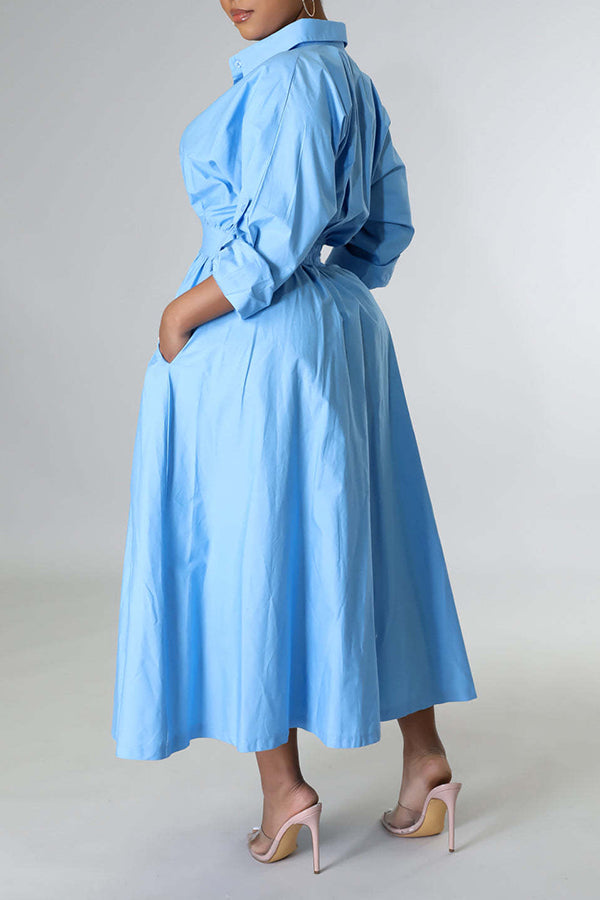 Stylish Ruched Elastic Waist Shirt Dress