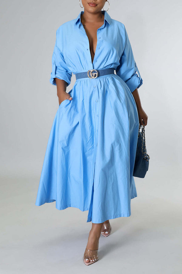 Stylish Ruched Elastic Waist Shirt Dress