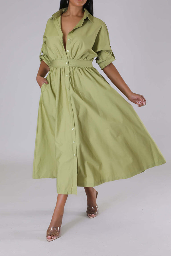 Stylish Ruched Elastic Waist Shirt Dress