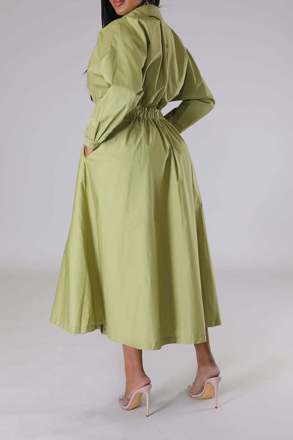 Stylish Ruched Elastic Waist Shirt Dress