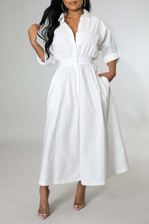 Stylish Ruched Elastic Waist Shirt Dress