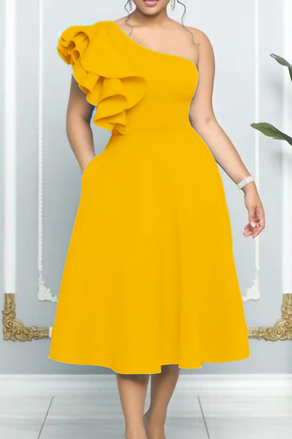 One Shoulder Flutter Sleeve Maxi Dresses