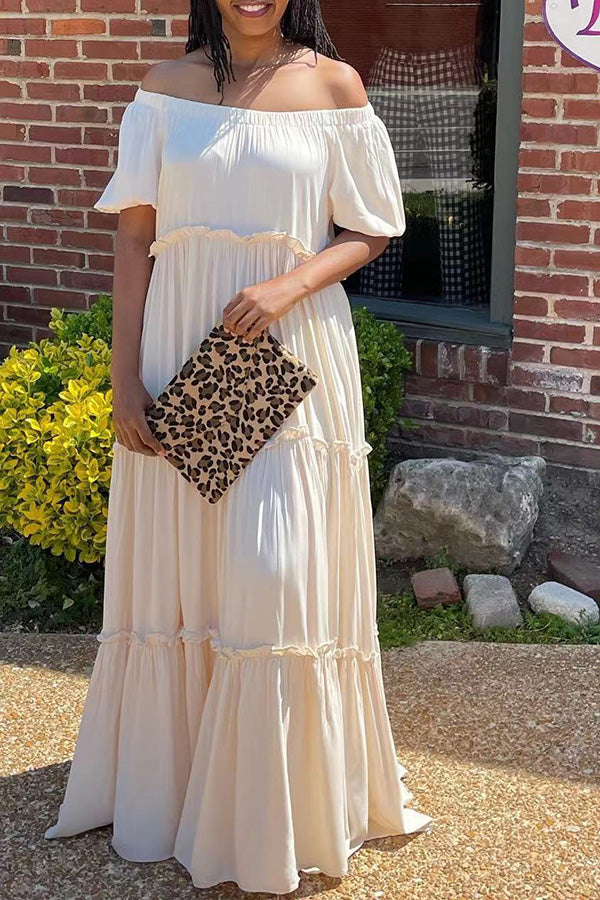 Off Shoulder Ruffle Hem Maxi Dress