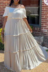 Off Shoulder Ruffle Hem Maxi Dress