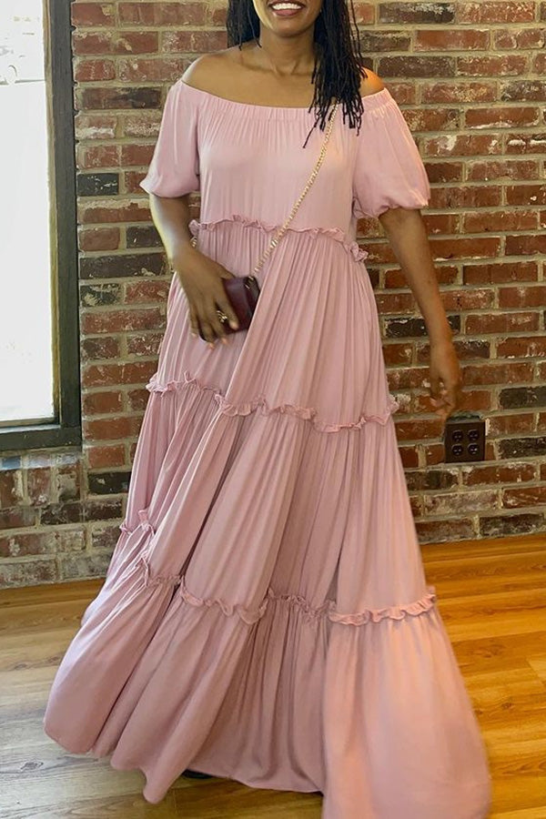 Off Shoulder Ruffle Hem Maxi Dress