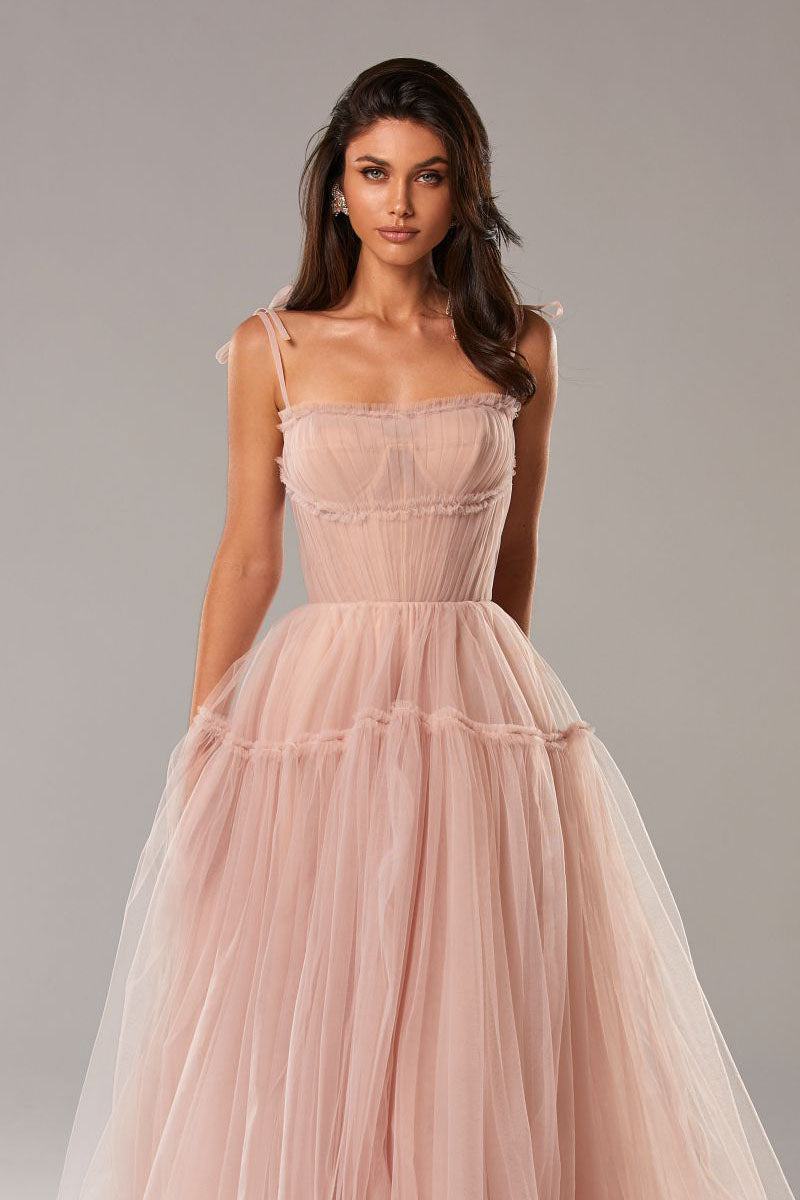 Alluring Beauty Tie-Strap Tulle Maxi Dress