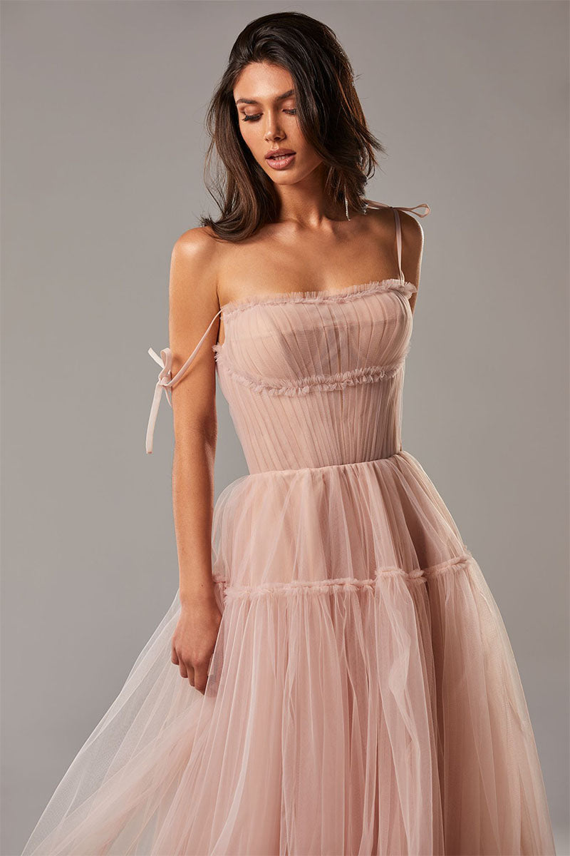 Alluring Beauty Tie-Strap Tulle Maxi Dress