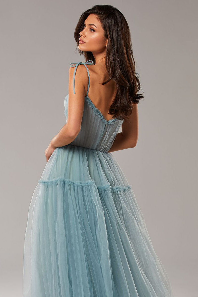 Alluring Beauty Tie-Strap Tulle Maxi Dress