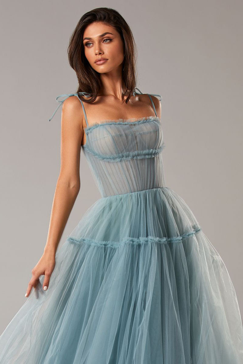 Alluring Beauty Tie-Strap Tulle Maxi Dress