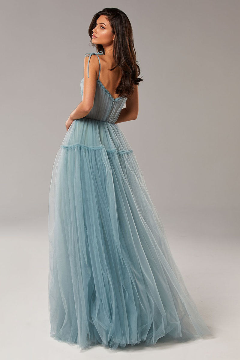 Alluring Beauty Tie-Strap Tulle Maxi Dress