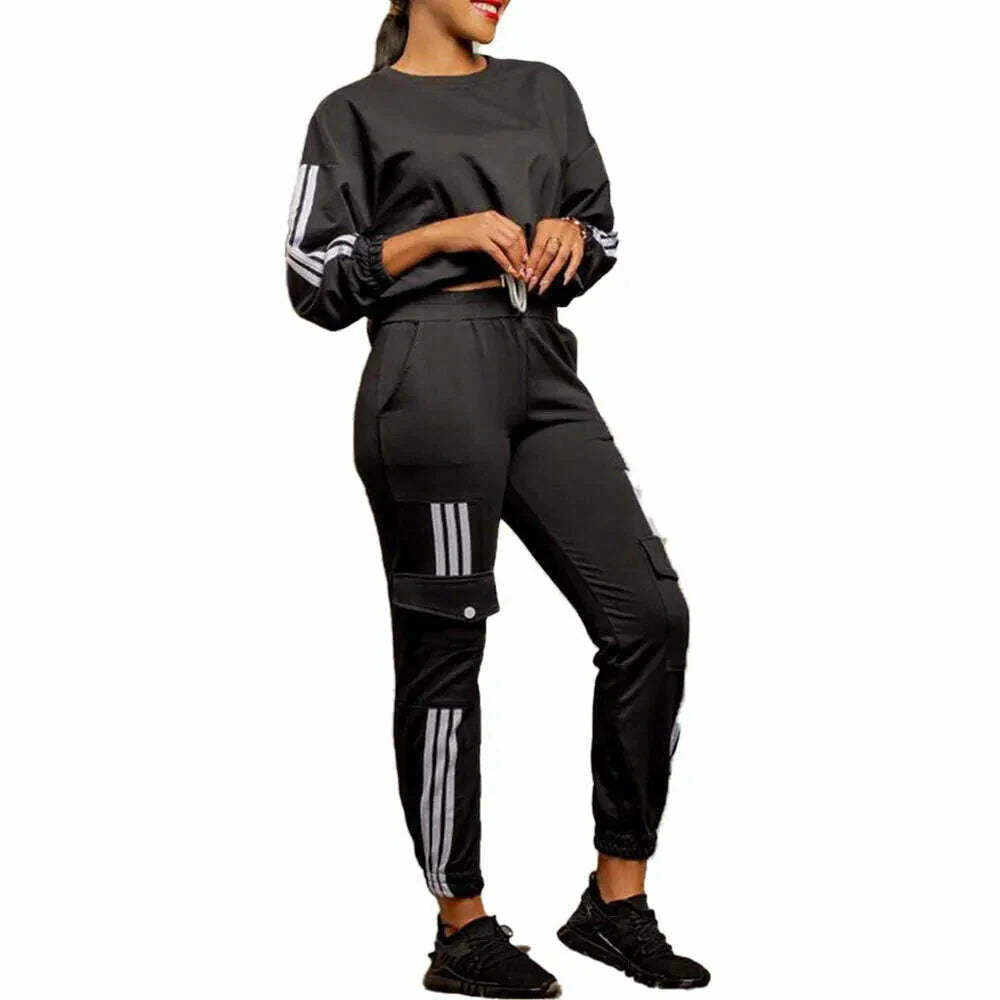 Autumn Winter Casual Sport 2 Piece Set Women Solid Loose Fit Two Piece Outfit T Shirt Tops Jogger Pants Suit Women Tracksuit Set