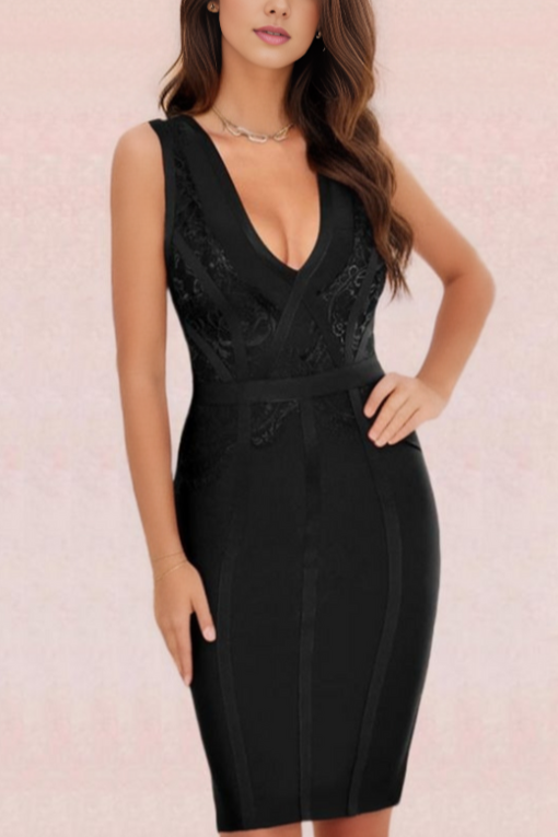 Noa V Neck Bodycon Dress - Classic Black