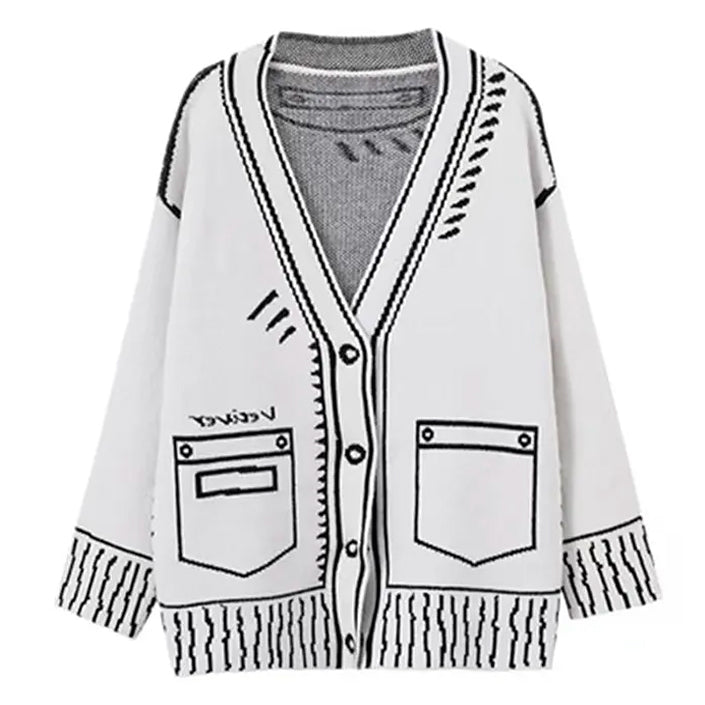 2D Cartoon Outline Knitted Cardigan