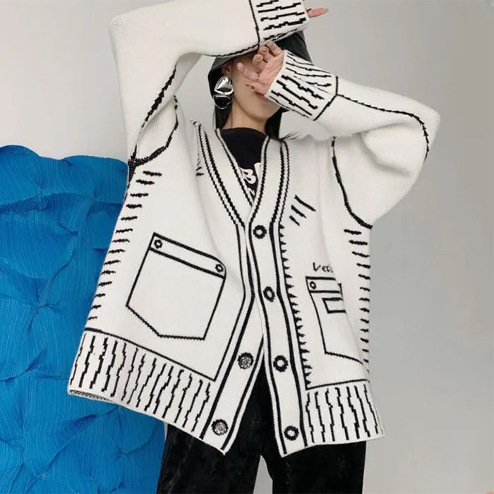 2D Cartoon Outline Knitted Cardigan