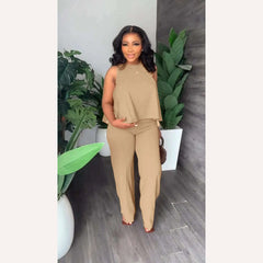 CM.YAYA Elegant Women Two 2 Piece Set Outfits Fashion Sleeveless Flare Tank Top and Straight Pants Suit Winter 2022 Tracksuit