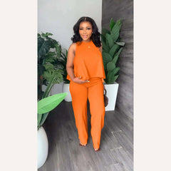 CM.YAYA Elegant Women Two 2 Piece Set Outfits Fashion Sleeveless Flare Tank Top and Straight Pants Suit Winter 2022 Tracksuit